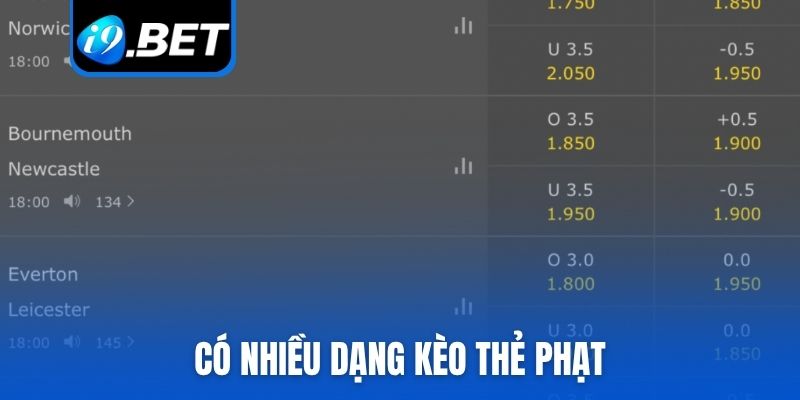 Có nhiều dạng kèo thẻ phạt