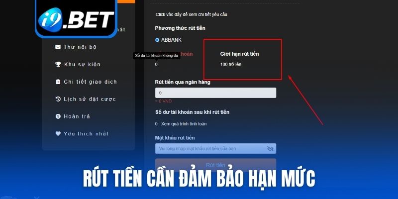 Rút tiền cần đảm bảo hạn mức