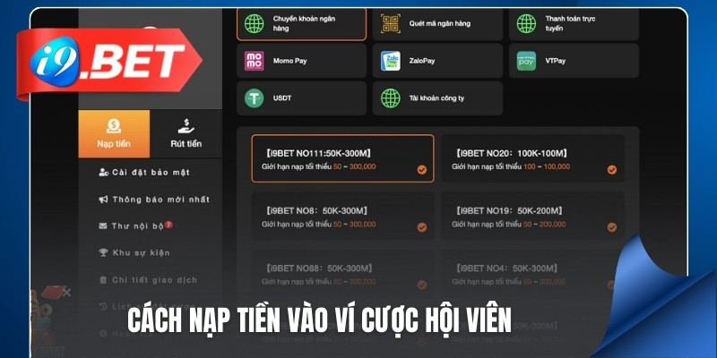 Cách nạp tiền vào ví cược hội viên